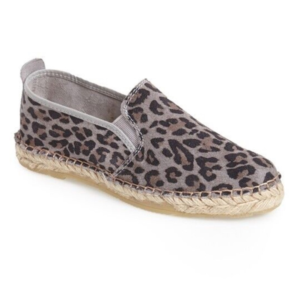 Free People Gray Black Suede Freeway Leopard Print Espadrille Flats Sz 38